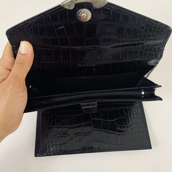 Vintage Ralph Lauren Wallet Alligator Embossed Leather Black Rare Production 80s - Picture 13 of 13